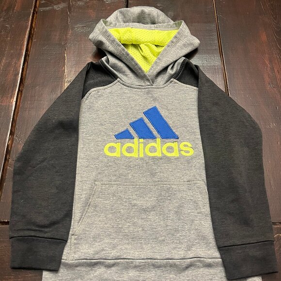 adidas Other - Adidas Boys Size 7 Gray Black Hoodie Neon Logo Athletic Sweatshirt